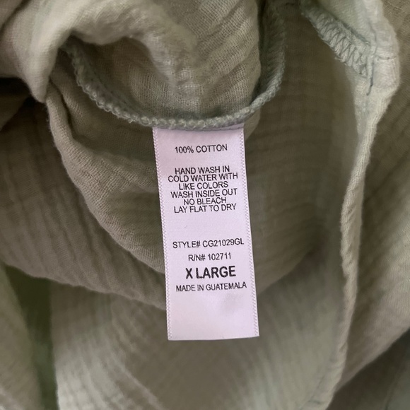 Gibsonlook 100% Cotton Gauze Lightweight Blouse Sage Green Size XL - Picture 5 of 5